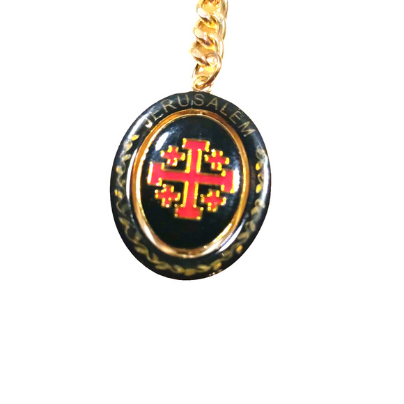 Jerusalem Spinner Length keychain Souvenir Black Red Gold Tone - Picture 4 of 5